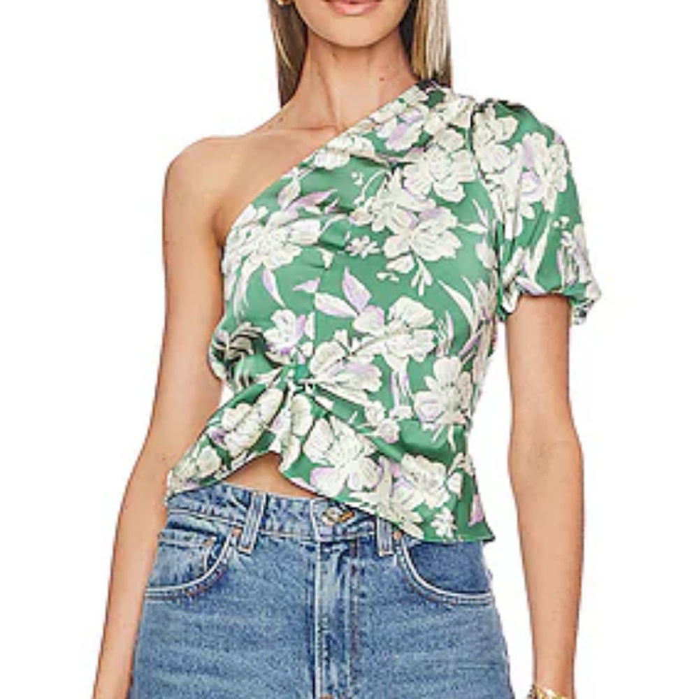 Heartloom Anais Top in Luau Green One-Shoulder Floral Blouse Size large NWT